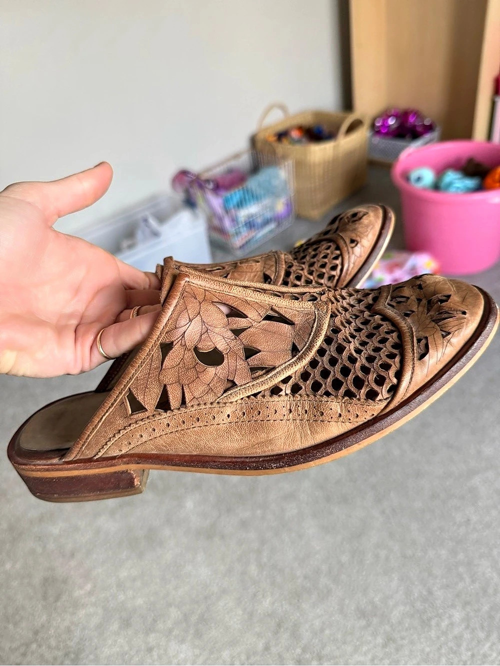 Free People Brown Woven Leather Loafers